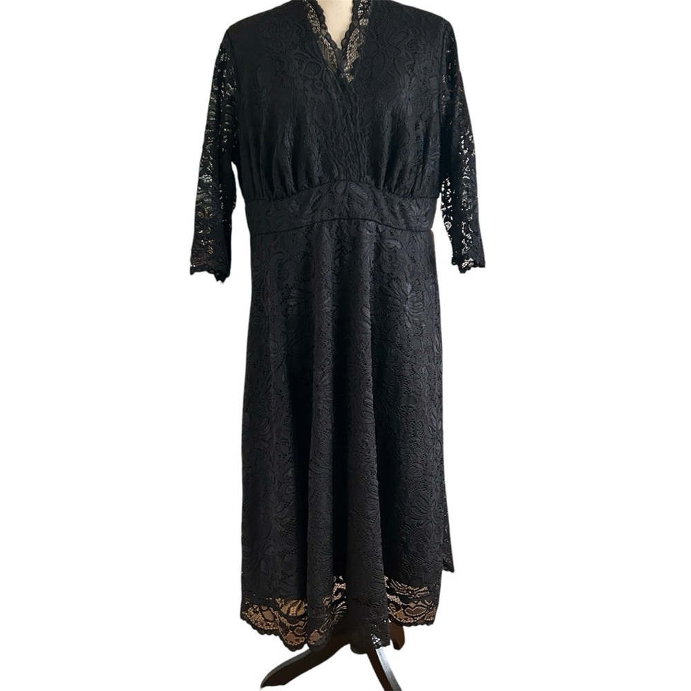 Kiyonna Black Lace Mademoiselle Dress 2X | A‑Line Cocktail Party